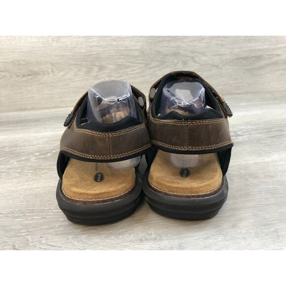 Dr. Scholl's Men's Sandal Brown Leather 13 Slip-On Open Toe Flat Comfort Shoes - Picture 2 of 7